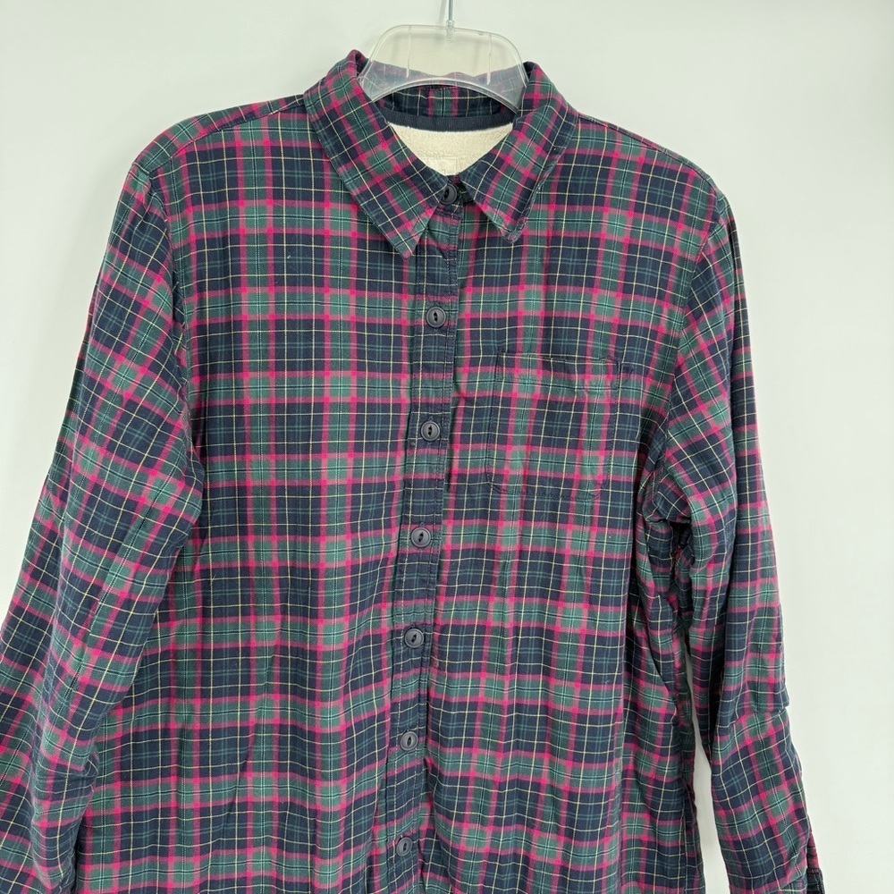LL Bean Shirt Jacket Womens Size M Fleece Lined Flannel Plaid Button Up Blue Red - Picture 4 of 10